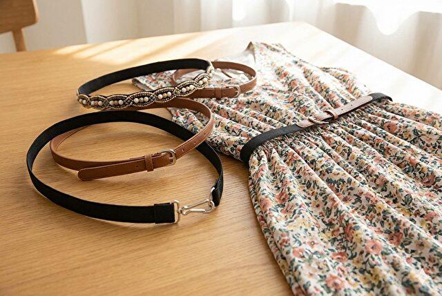 ワンピースのウエストを詰めるのに便利なベルトタイプ